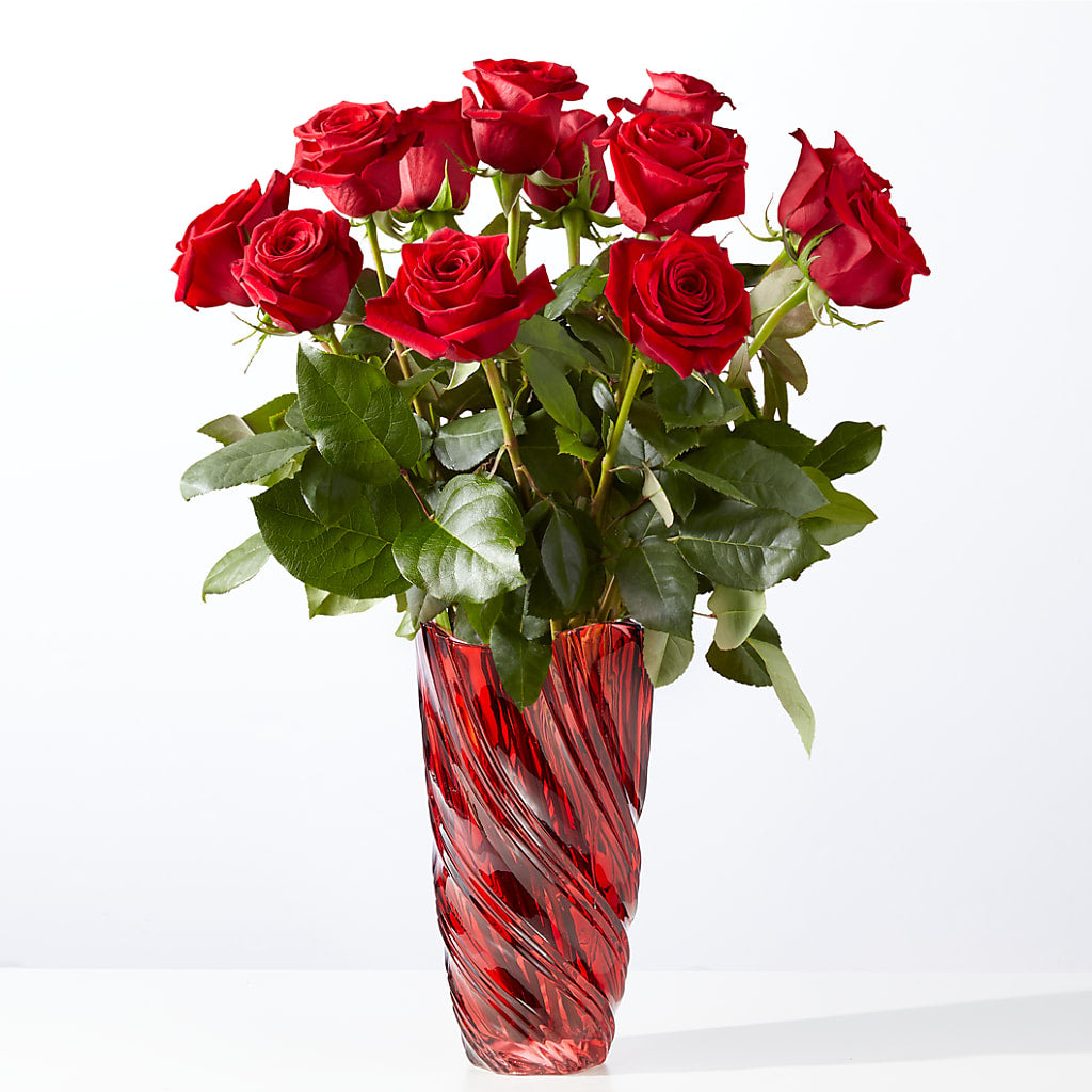 Classic Love Red Rose Bouquet with Luxe Swirl Vase – ELENA'S FLOWERS, Cleveland OH