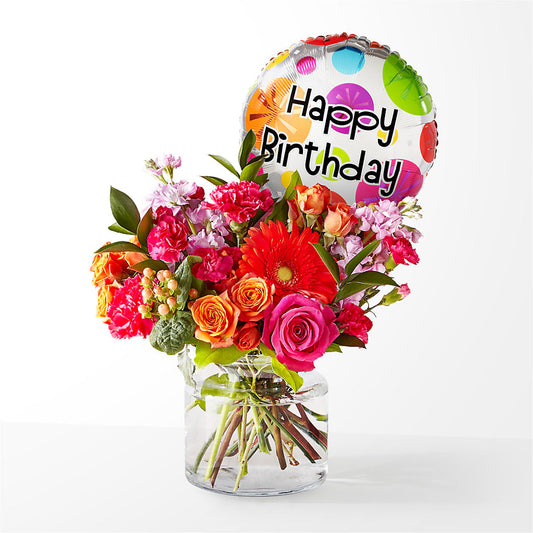 Fiesta Bouquet with Birthday Balloon – ELENA'S FLOWERS, Cleveland OH