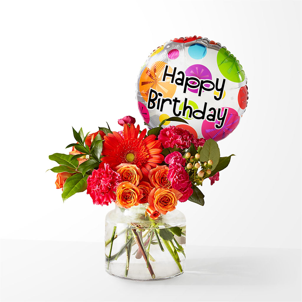 Fiesta Bouquet with Birthday Balloon – ELENA'S FLOWERS, Cleveland OH