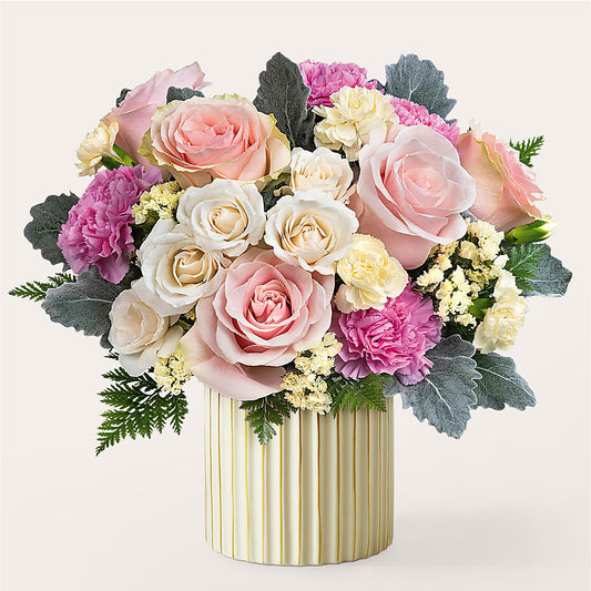 Blissful Moments Bouquet with Ivory Vase – ELENA'S FLOWERS, Cleveland OH