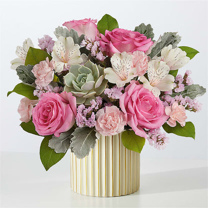 Dusty Rose Bouquet with Ivory Vase – ELENA'S FLOWERS, Cleveland OH