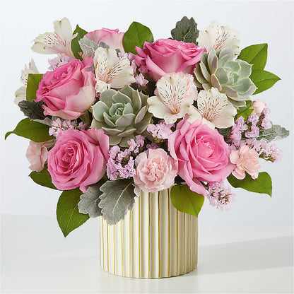 Dusty Rose Bouquet with Ivory Vase – ELENA'S FLOWERS, Cleveland OH