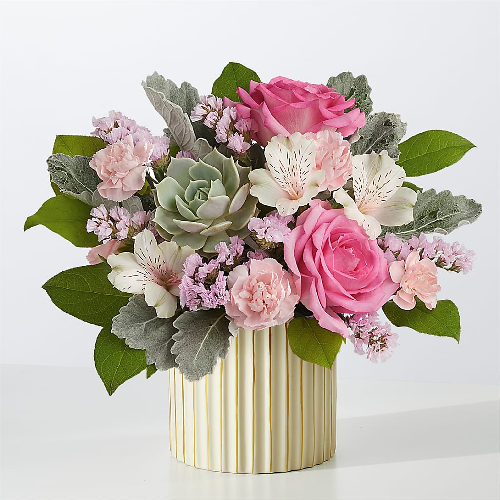 Dusty Rose Bouquet with Ivory Vase – ELENA'S FLOWERS, Cleveland OH