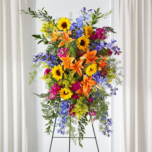 Sunlit Memories Standing Spray (Standard) – ELENA'S FLOWERS, Cleveland OH