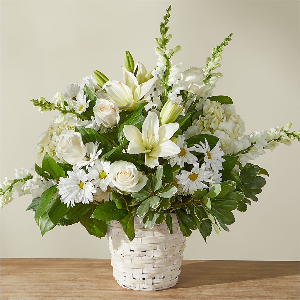 Ivory Elegance Floral Basket – ELENA'S FLOWERS, Cleveland OH