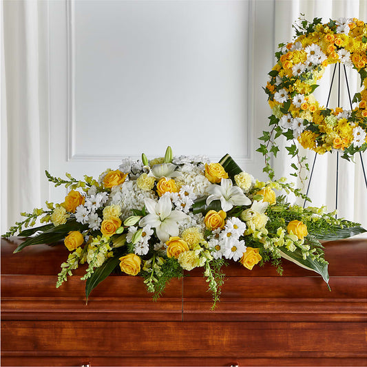 Golden Harmony Casket Spray – ELENA'S FLOWERS, Cleveland OH