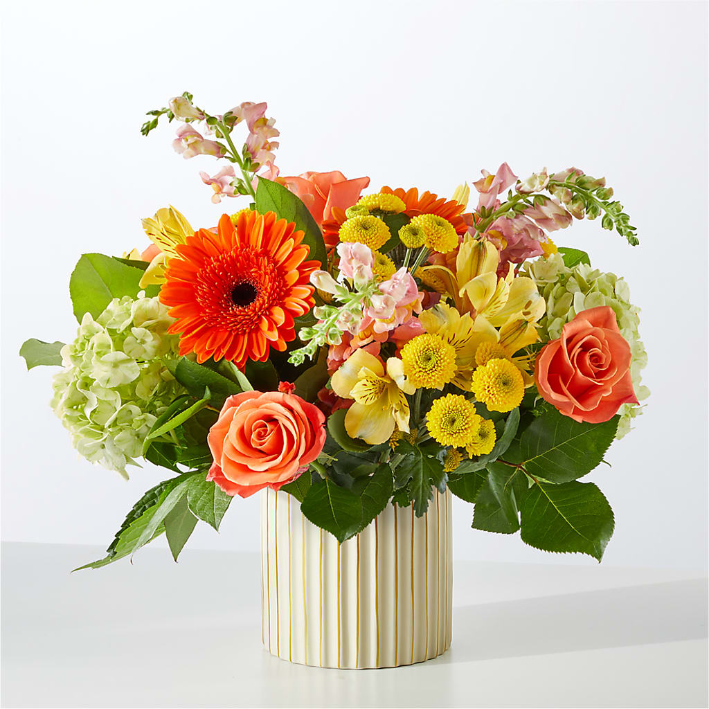 Autumn Sunshine Bouquet with Ivory Vase – ELENA'S FLOWERS, Cleveland OH